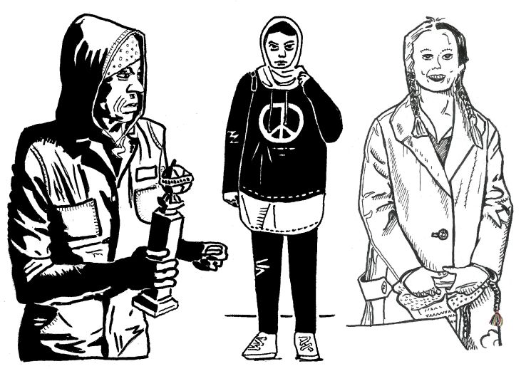 vlnr: Frances McDormand (mit Golden Globe), Negar Moghaddam, Alba August